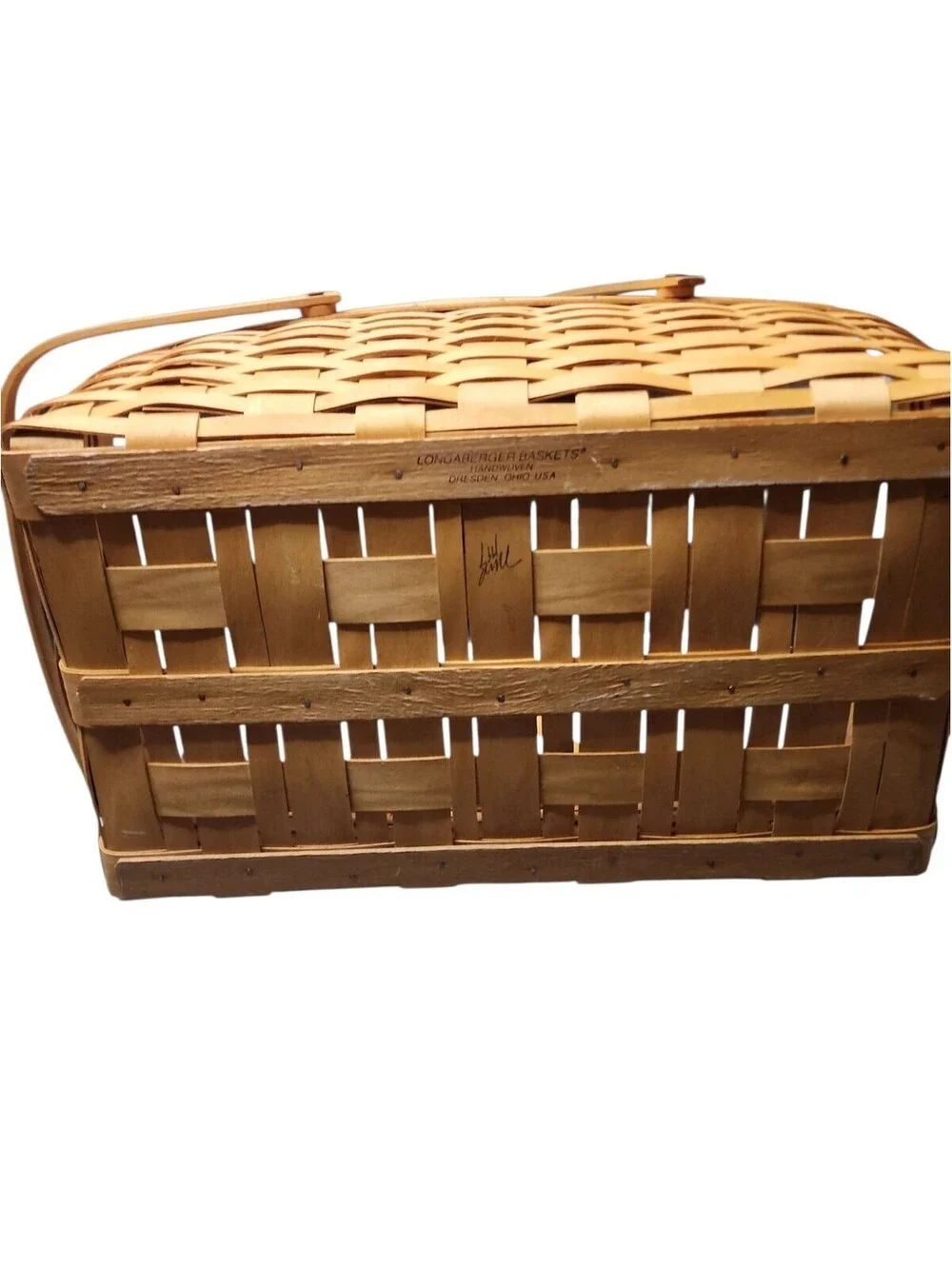 Longaberger 1997 Market Basket Honey Brown with Liner & 2 Swing Handles